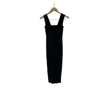 Reformation Cassi Knit Midi Dress Black LBD Stretch Slit Square Neck Ribbed XS